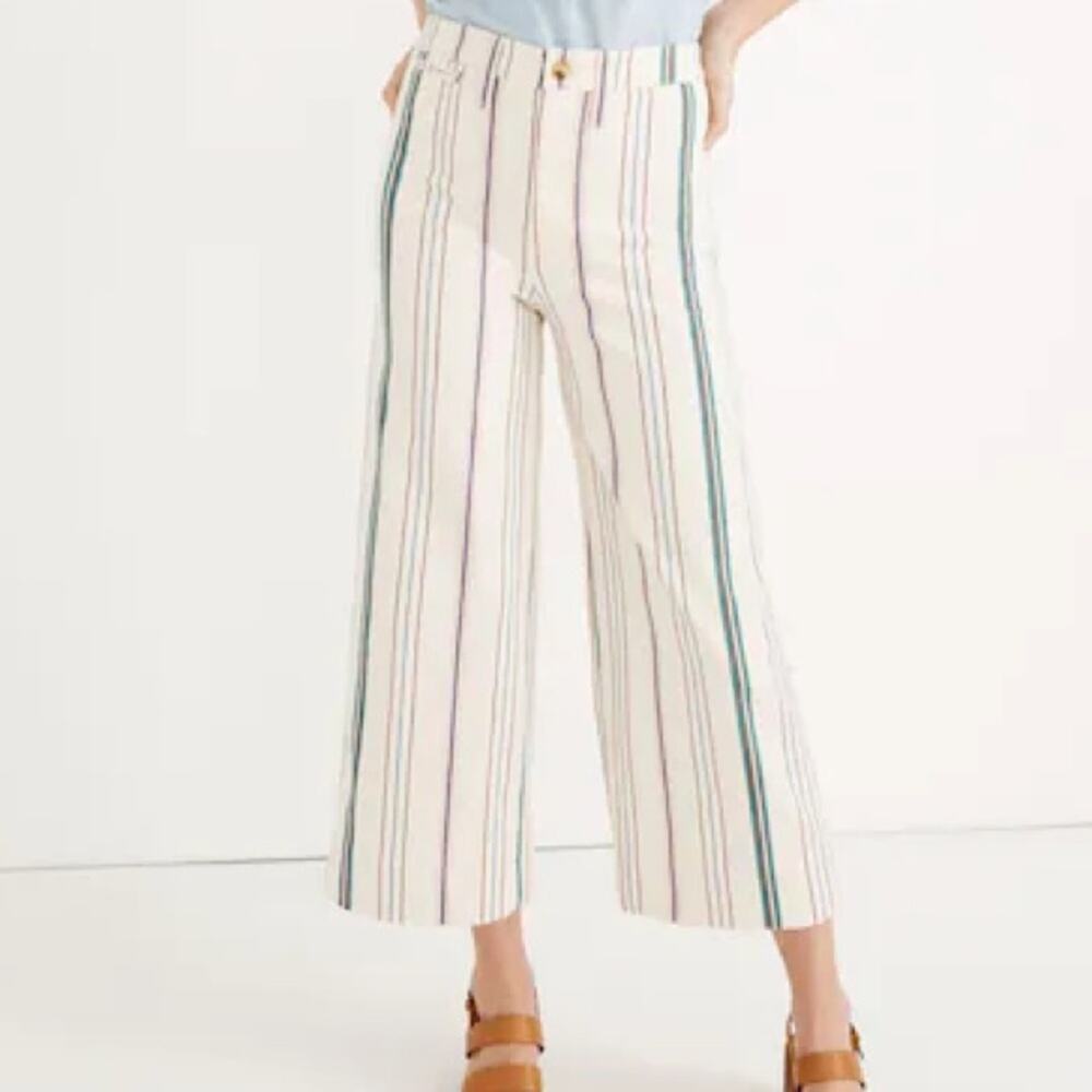 Madewell Emmett Wide-Leg Crop Pants in Pink Stripe High Rise Women’s Petite 31